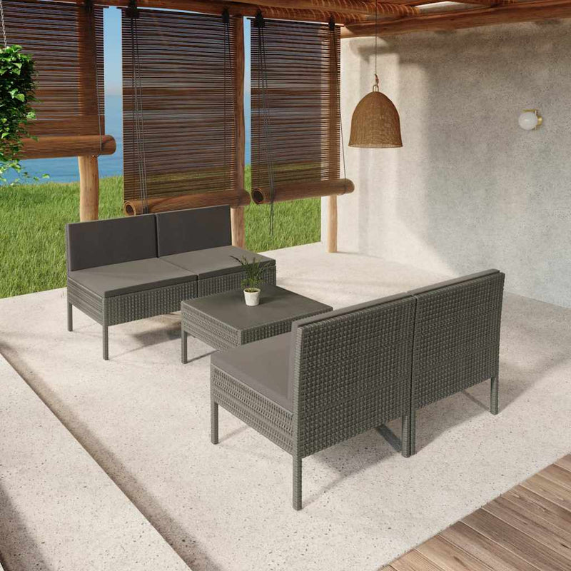 Set mobilier de grădină cu perne, 5 piese, gri, poliratan
