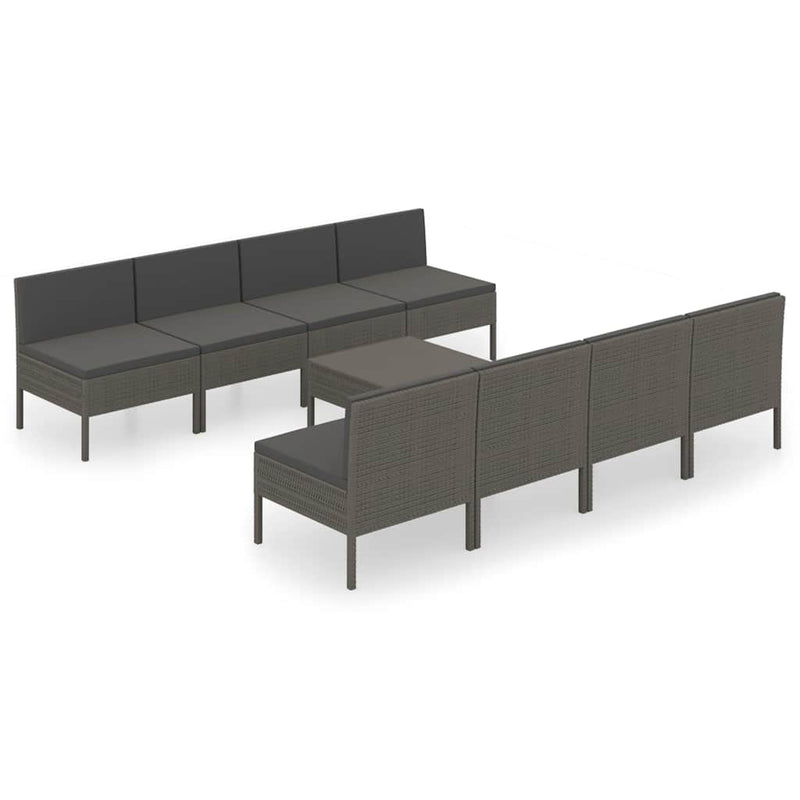 Set mobilier de grădină cu perne, 9 piese, gri, poliratan