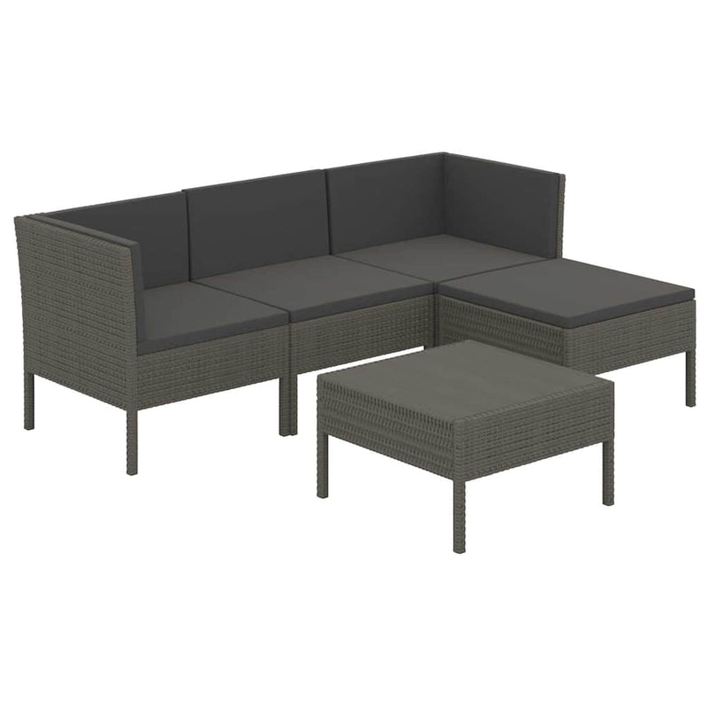 Set mobilier de grădină cu perne, 5 piese, gri, poliratan