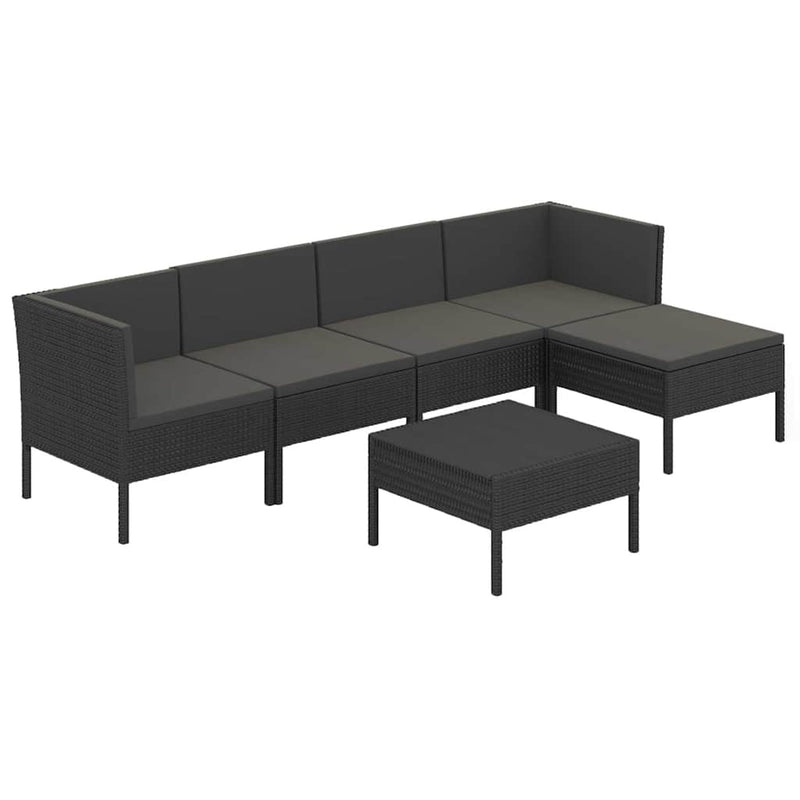 Set mobilier de grădină cu perne, 6 piese, negru, poliratan