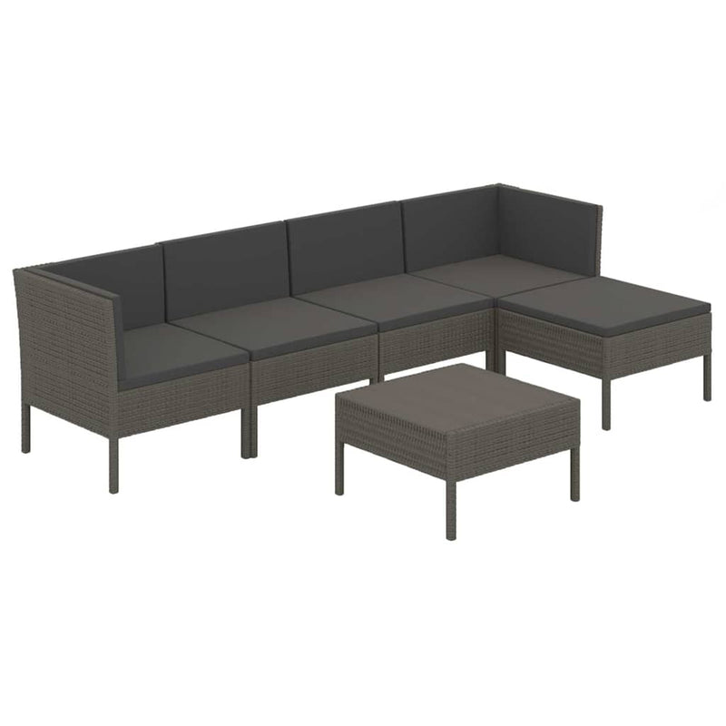 Set mobilier de grădină cu perne, 6 piese, gri, poliratan