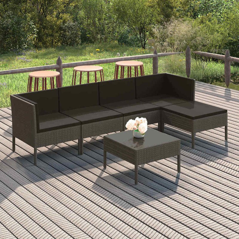 Set mobilier de grădină cu perne, 6 piese, gri, poliratan