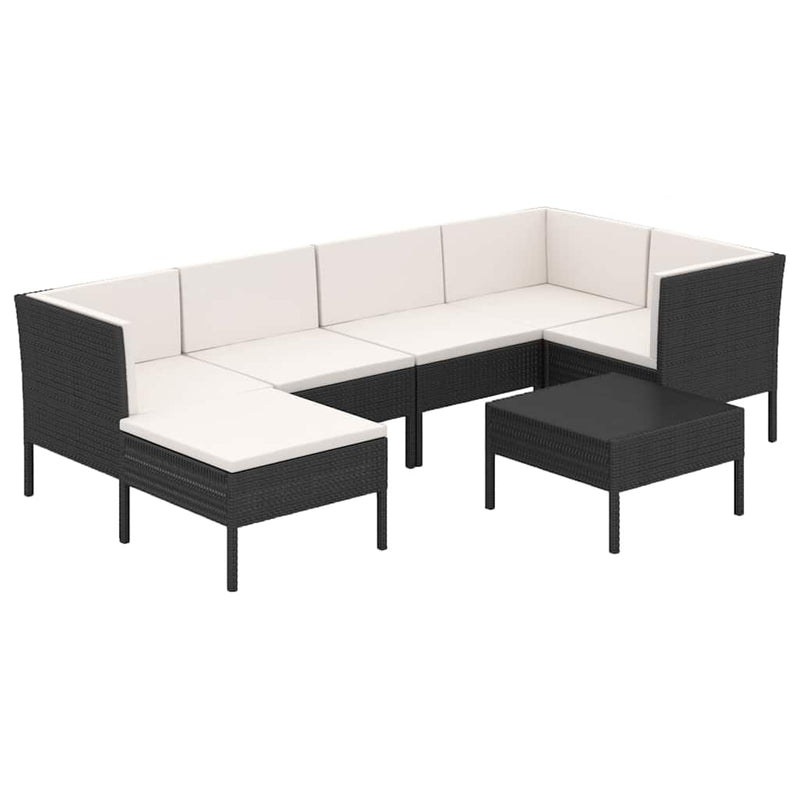 Set mobilier de grădină cu perne, 7 piese, negru, poliratan
