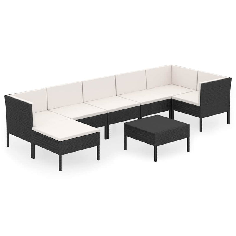 Set mobilier de grădină cu perne, 8 piese, negru, poliratan