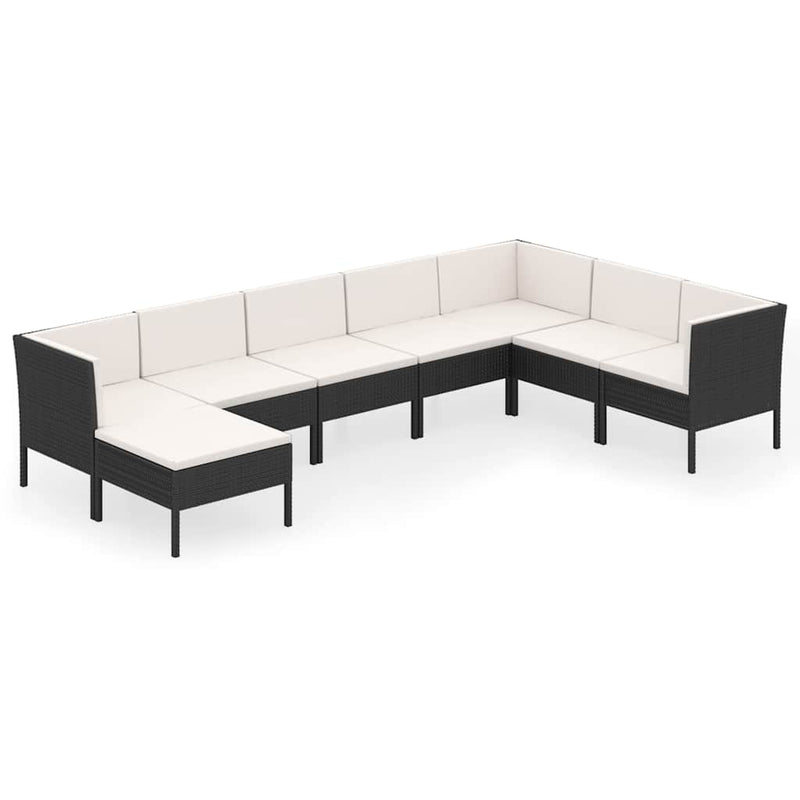 Set mobilier de grădină cu perne, 8 piese, negru, poliratan