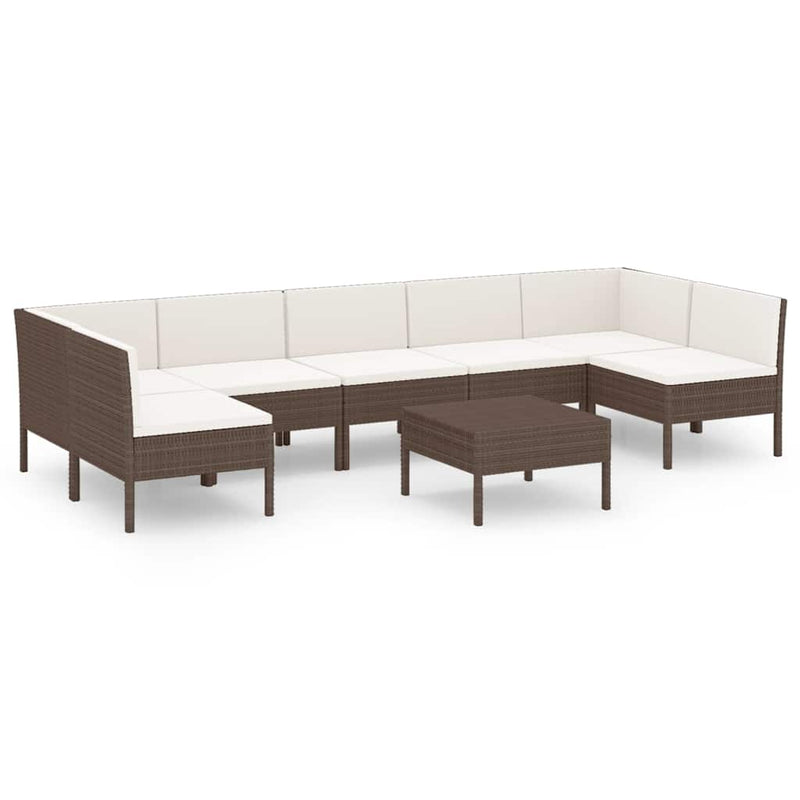 Set mobilier de grădină cu perne, 8 piese, maro, poliratan