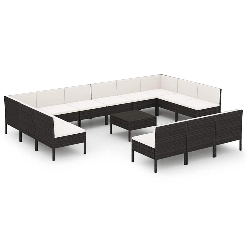 Set mobilier de grădină cu perne, 14 piese, negru, poliratan