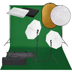 Kit studio foto cu set de lămpi, fundal și reflector