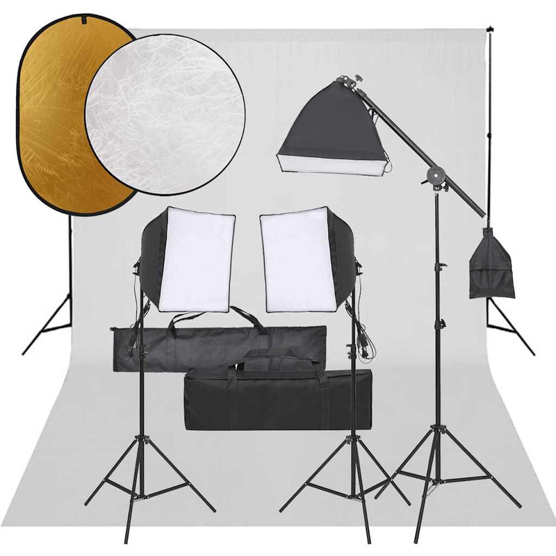 Set studio foto cu lumină, fundal și reflector