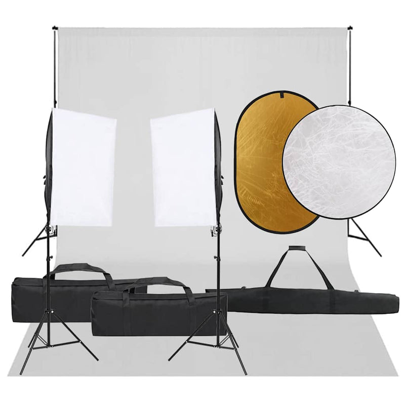 Kit studio foto cu set de lumini, fundal și reflector