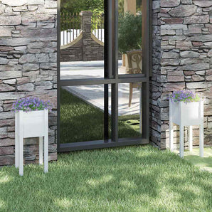 Jardiniere de grădină, 2 buc., alb, 31x31x70 cm, lemn masiv pin