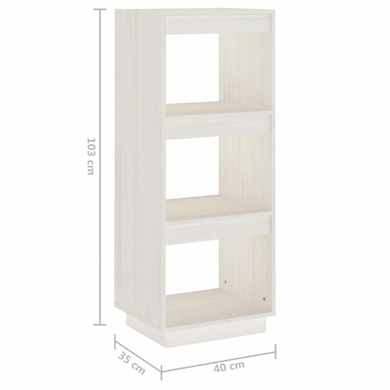 Bibliotecă/Separator cameră, alb, 40x35x103 cm, lemn masiv pin