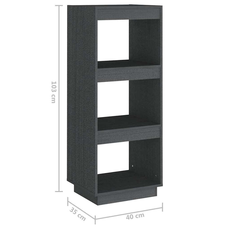 Bibliotecă/Separator cameră gri 40x35x103 cm lemn masiv de pin
