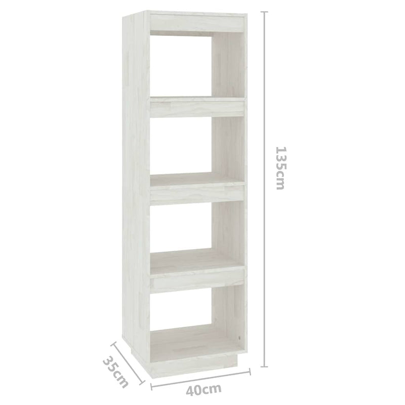 Bibliotecă/Separator cameră, alb, 40x35x135 cm, lemn masiv pin