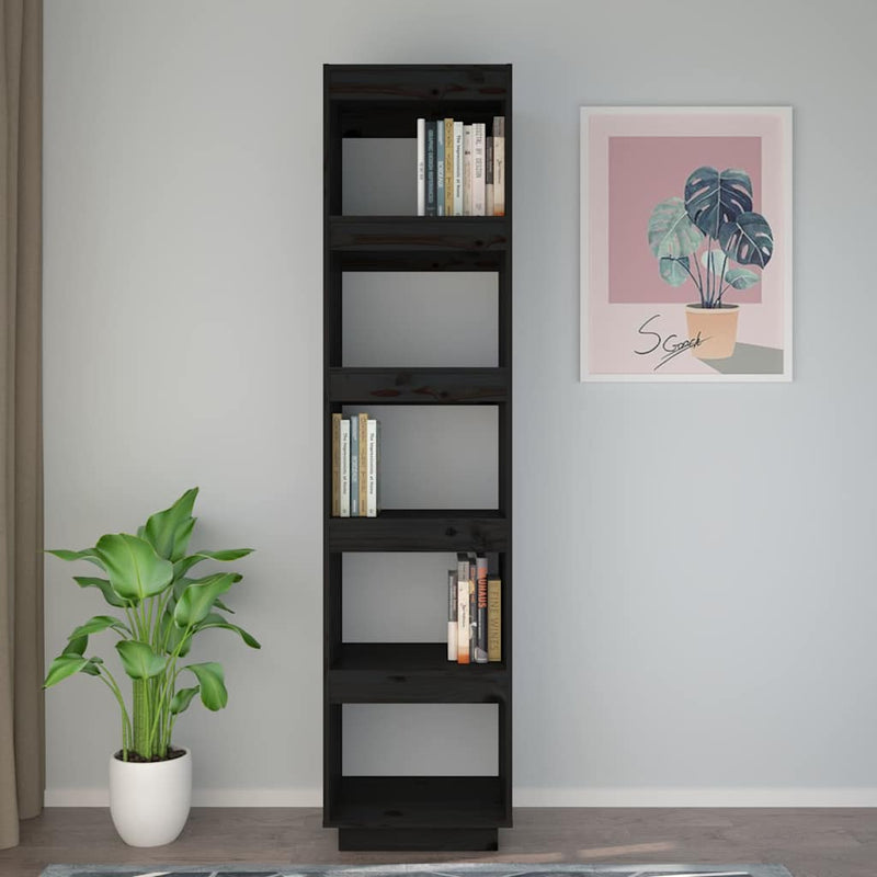 Bibliotecă/Separator cameră negru 40x35x167 cm lemn masiv pin