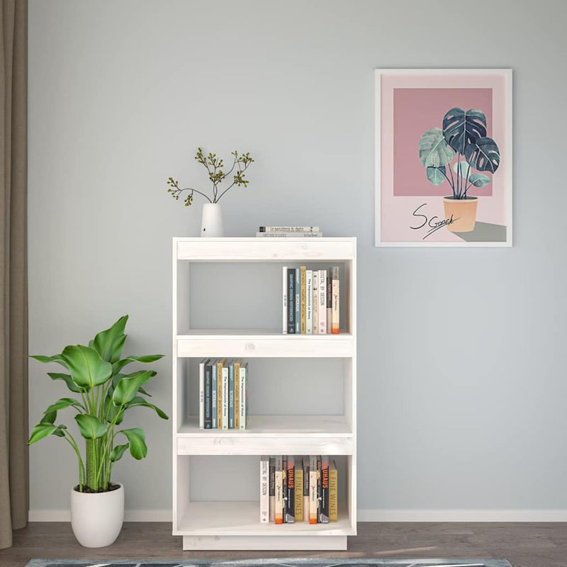 Bibliotecă/Separator cameră alb 60x35x103 cm lemn masiv de pin