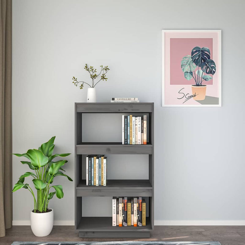 Bibliotecă/Separator cameră, gri, 60x35x103 cm, lemn masiv pin