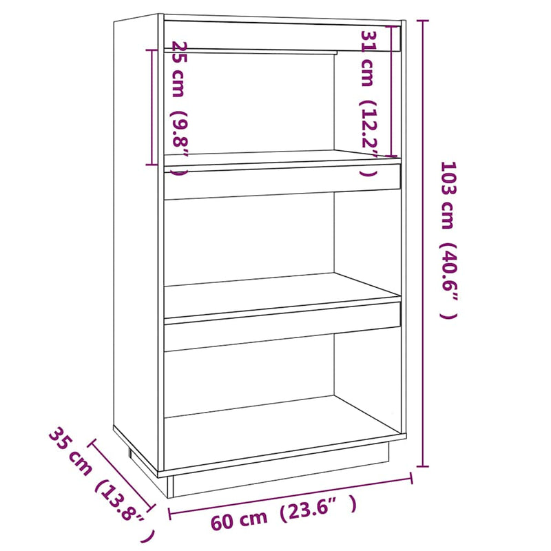 Bibliotecă/Separator cameră maro miere 60x35x103cm lemn pin