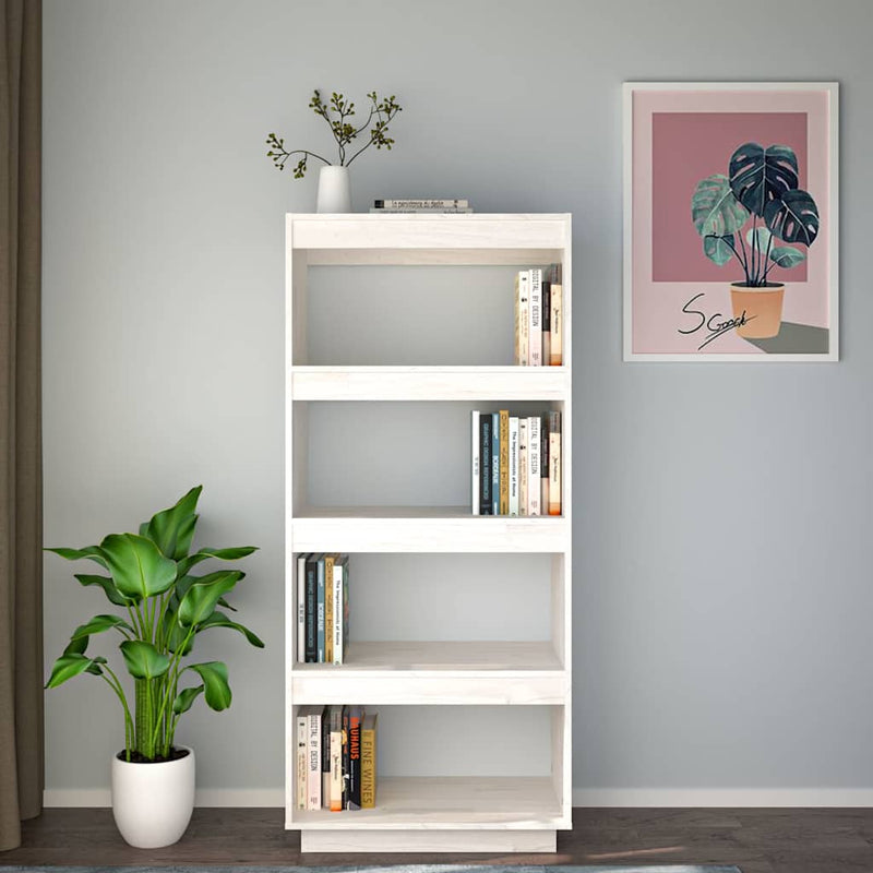 Bibliotecă/Separator cameră, alb, 60x35x135 cm, lemn masiv pin