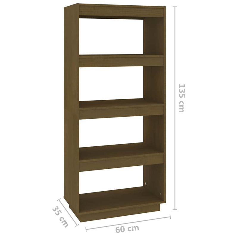 Bibliotecă/Separator cameră, maro miere, 60x35x135 cm lemn pin