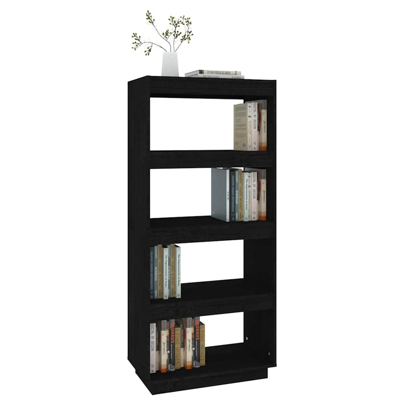 Bibliotecă/Separator cameră negru 60x35x135 cm lemn masiv pin