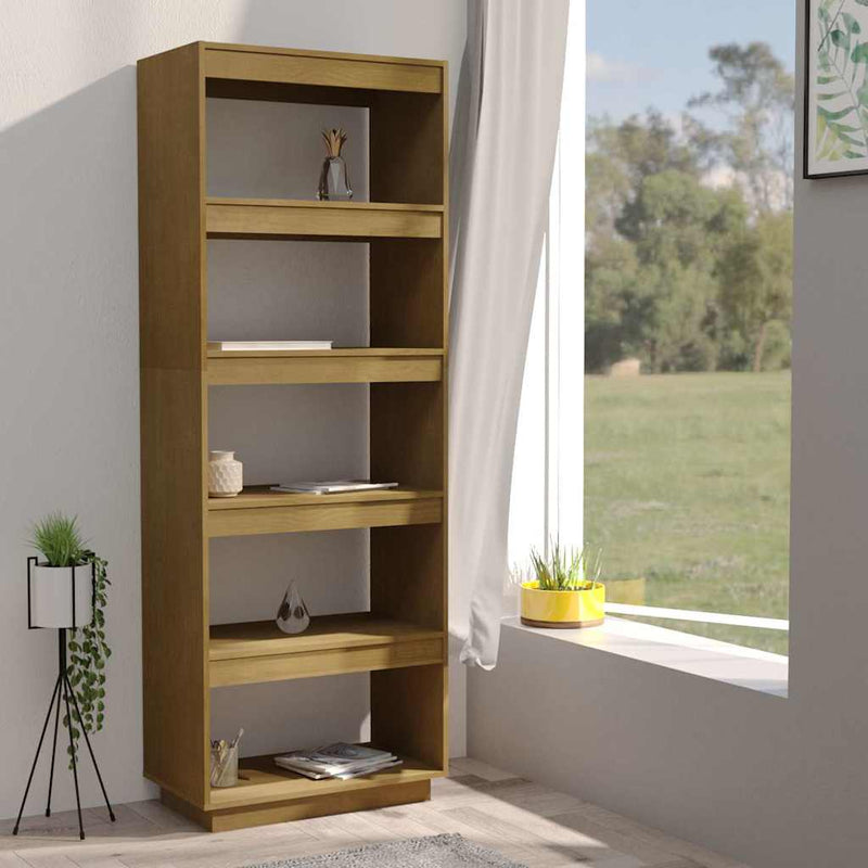 Bibliotecă/Separator cameră, maro miere, 60x35x167 cm, lemn pin