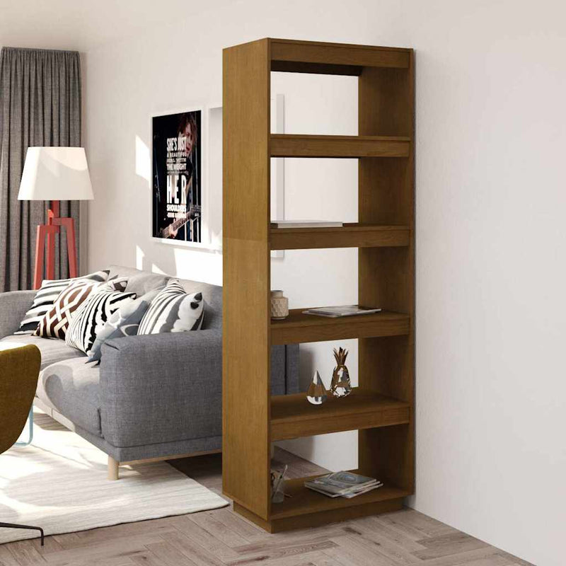 Bibliotecă/Separator cameră, maro miere, 60x35x167 cm, lemn pin