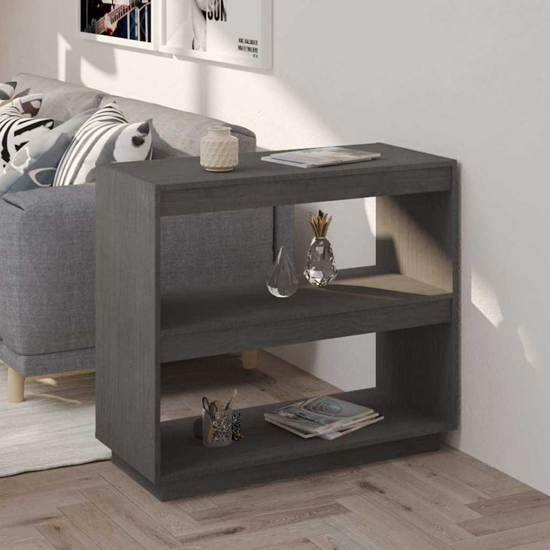Bibliotecă, gri, 80x35x71 cm, lemn masiv de pin