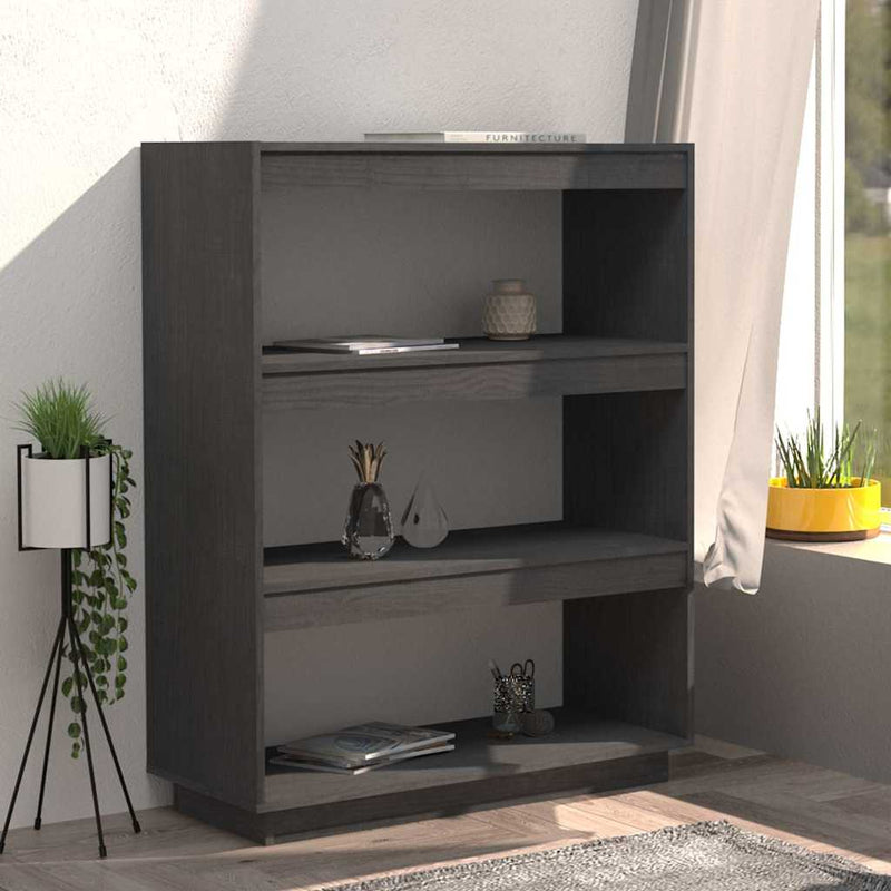 Bibliotecă/Separator cameră, gri, 80x35x103 cm, lemn masiv pin