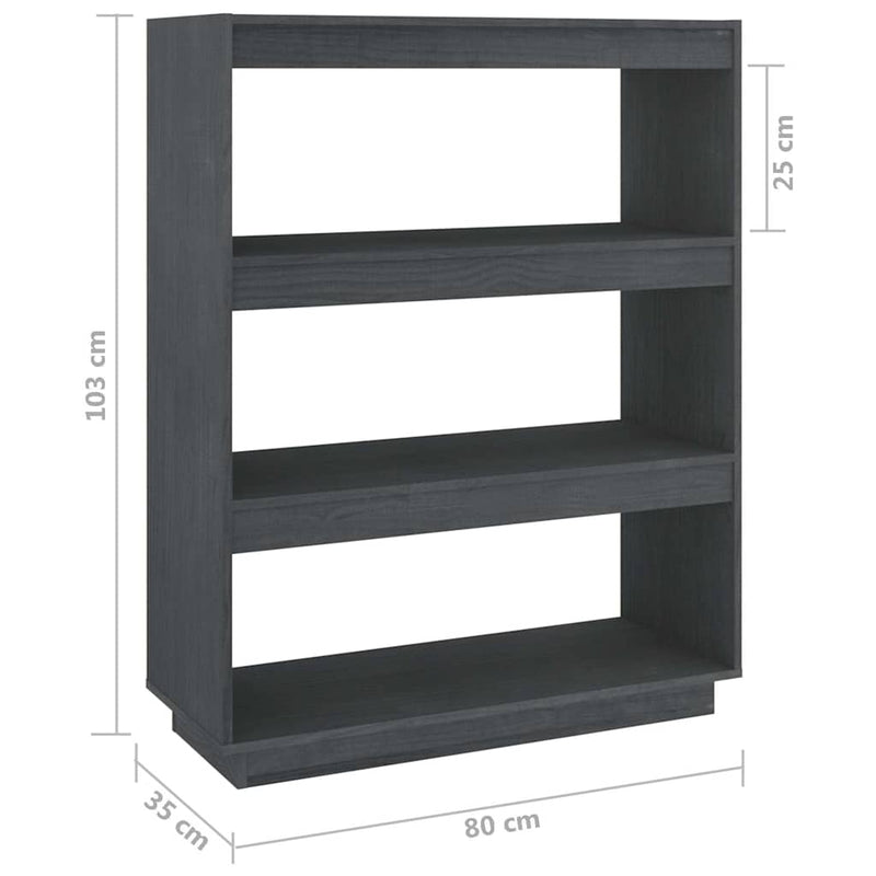 Bibliotecă/Separator cameră, gri, 80x35x103 cm, lemn masiv pin