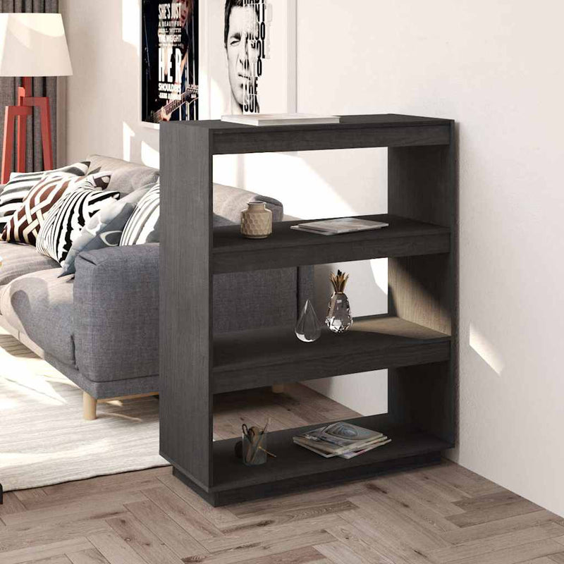 Bibliotecă/Separator cameră, gri, 80x35x103 cm, lemn masiv pin