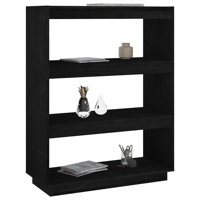 Bibliotecă/Separator cameră, negru, 80x35x103cm, lemn masiv pin