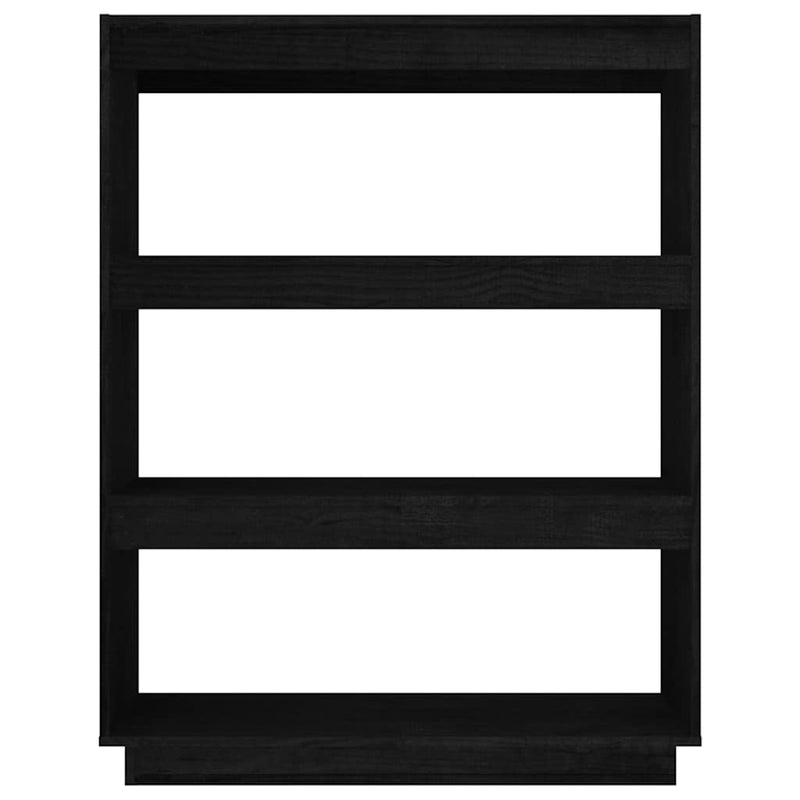 Bibliotecă/Separator cameră, negru, 80x35x103cm, lemn masiv pin