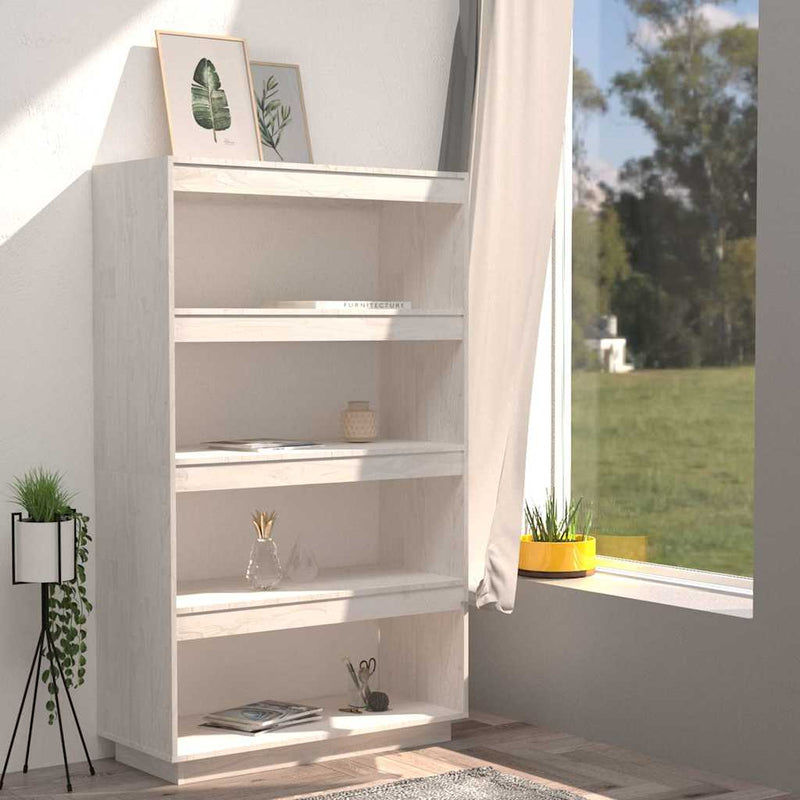 Bibliotecă/Separator cameră alb 80x35x135 cm, lemn masiv de pin