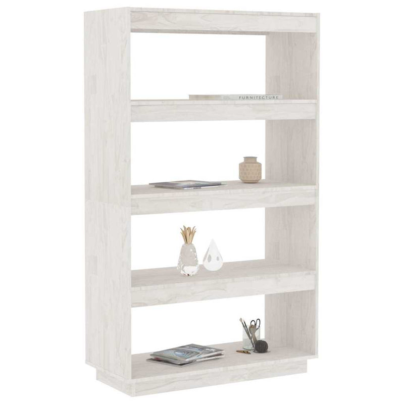 Bibliotecă/Separator cameră alb 80x35x135 cm, lemn masiv de pin