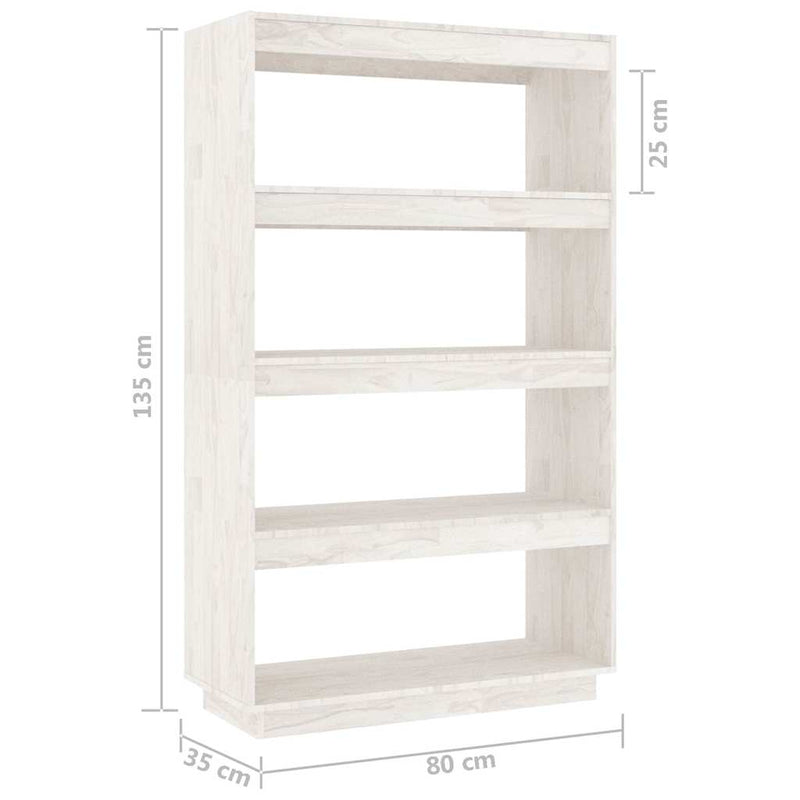 Bibliotecă/Separator cameră alb 80x35x135 cm, lemn masiv de pin
