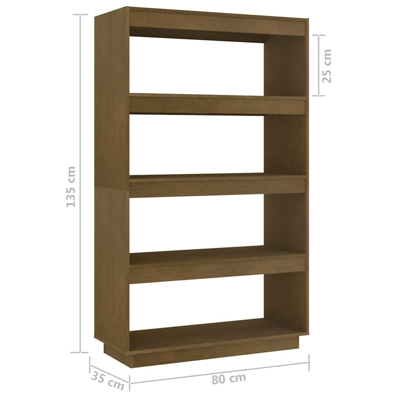 Bibliotecă/Separator cameră, maro miere, 80x35x135 cm lemn pin