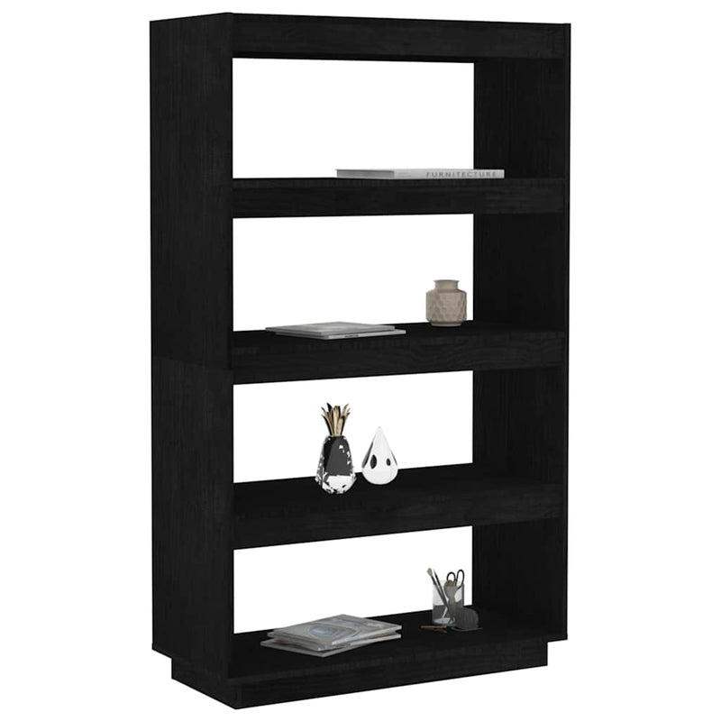 Bibliotecă/Separator cameră, negru 80x35x135 cm, lemn masiv pin