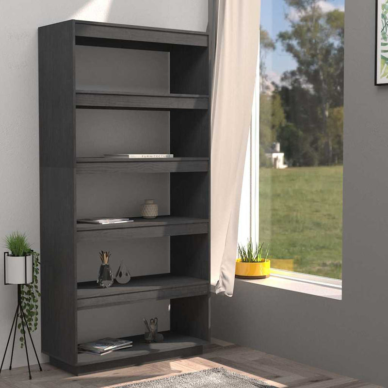 Bibliotecă/Separator cameră, gri, 80x35x167 cm, lemn masiv pin