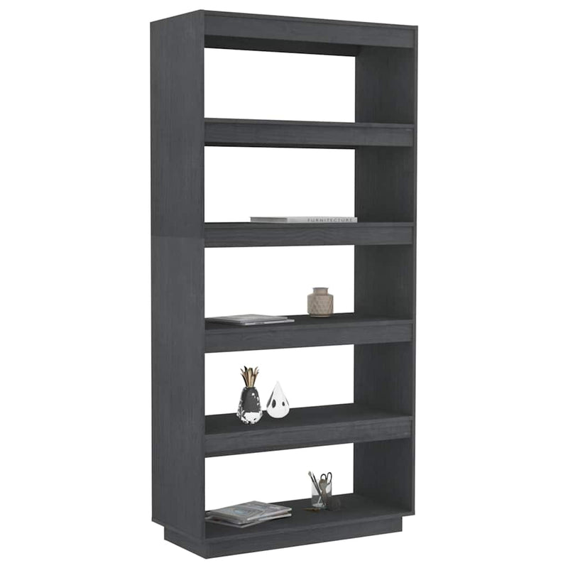 Bibliotecă/Separator cameră, gri, 80x35x167 cm, lemn masiv pin