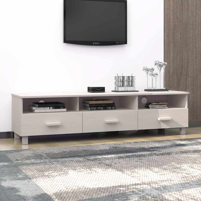 Dulap TV „HAMAR”, alb, 158x40x40 cm, lemn masiv de pin