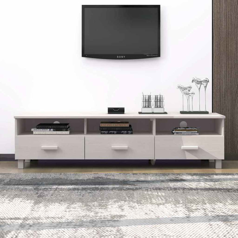 Dulap TV „HAMAR”, alb, 158x40x40 cm, lemn masiv de pin