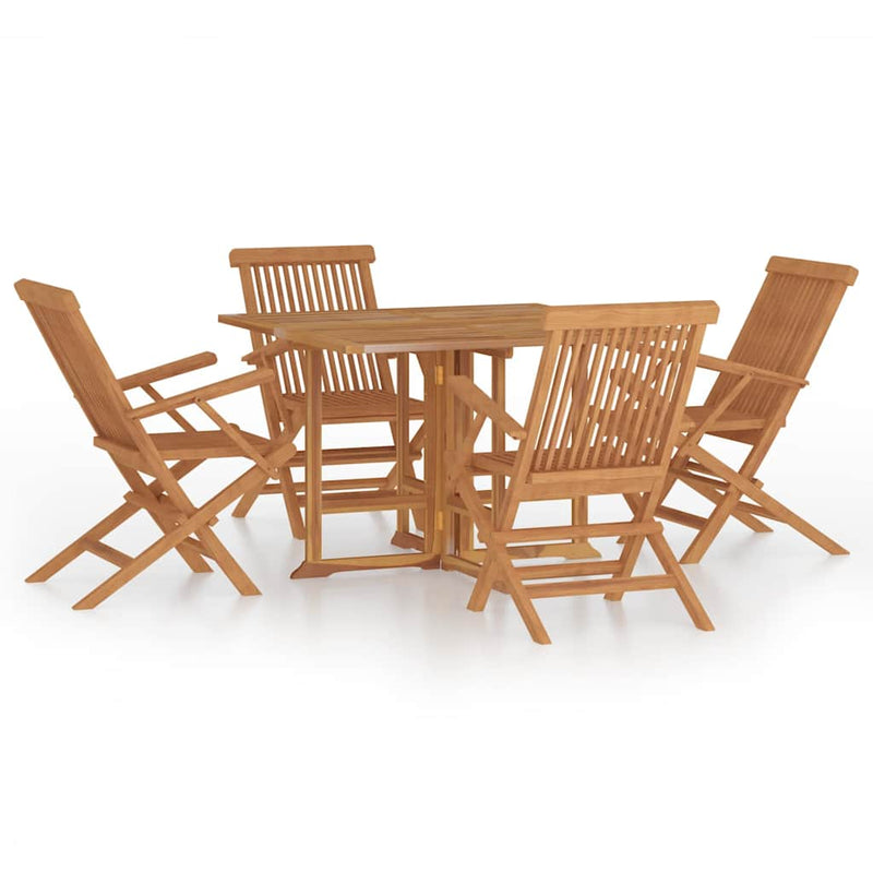 Set de mobilier de exterior pliabil, 5 piese, lemn masiv de tec