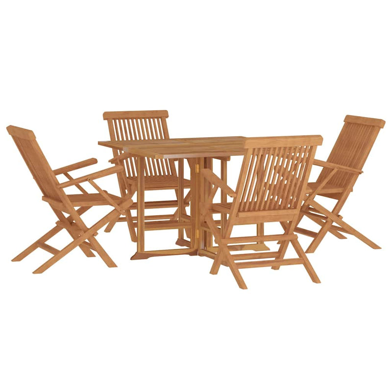Set de mobilier de exterior pliabil, 5 piese, lemn masiv de tec