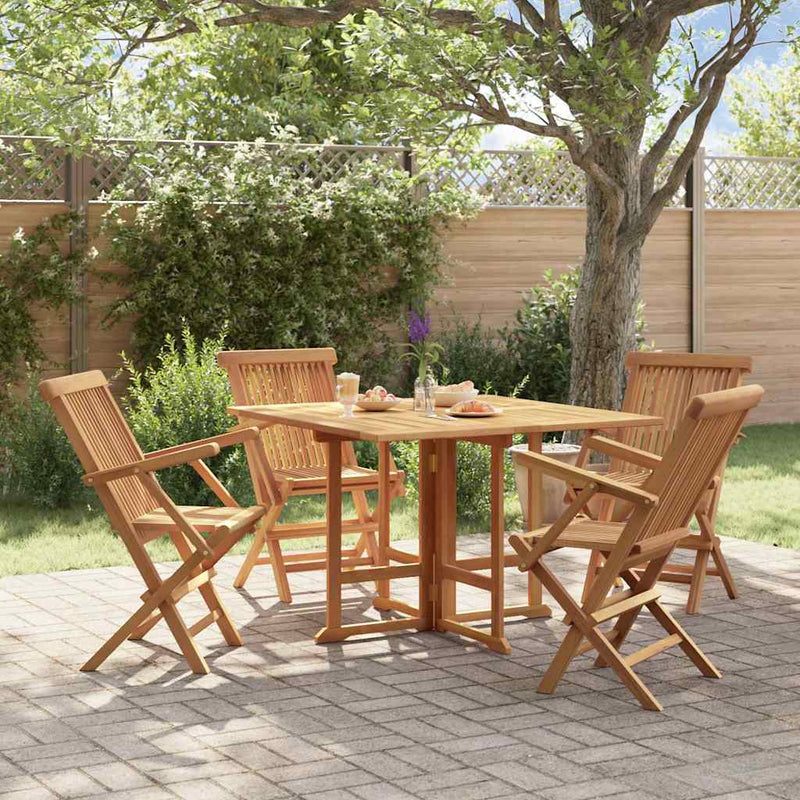 Set de mobilier de exterior pliabil, 5 piese, lemn masiv de tec