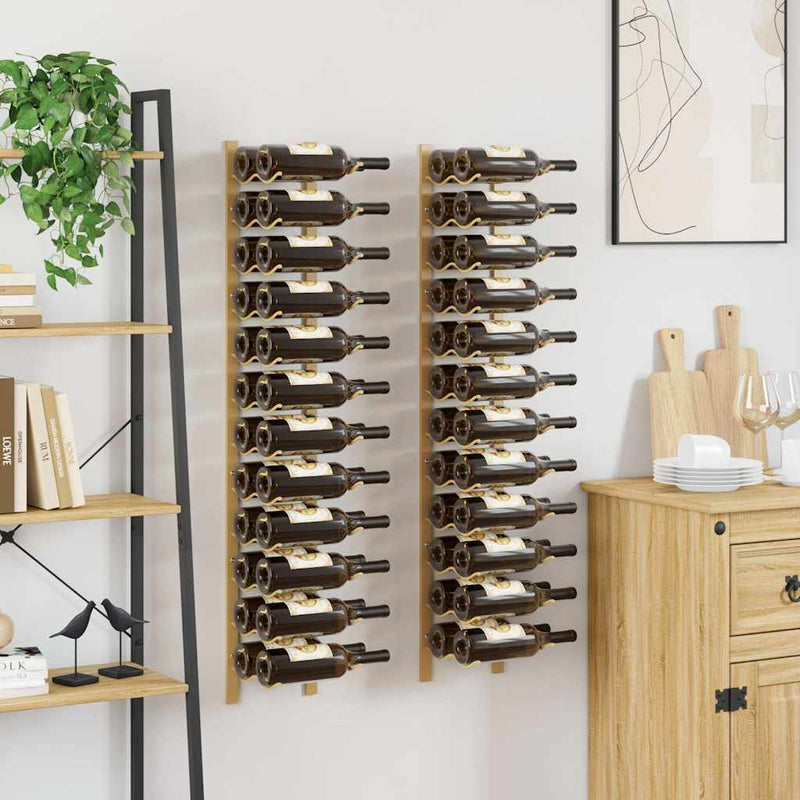 Suport sticle de vin de perete, 24 sticle, 2 buc., auriu, fier