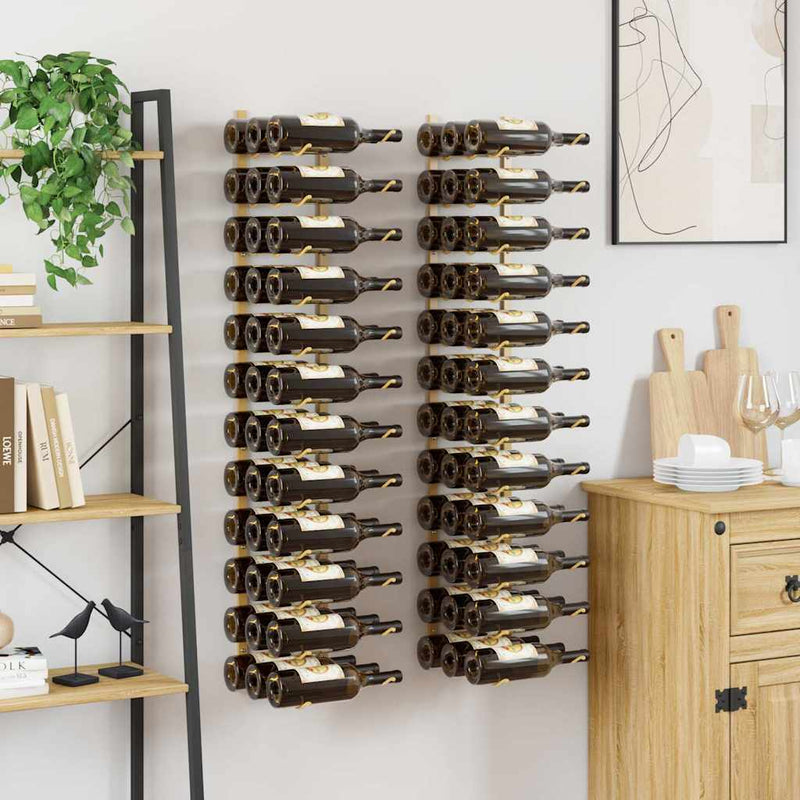 Suport sticle de vin de perete, 36 sticle, 2 buc., auriu, fier