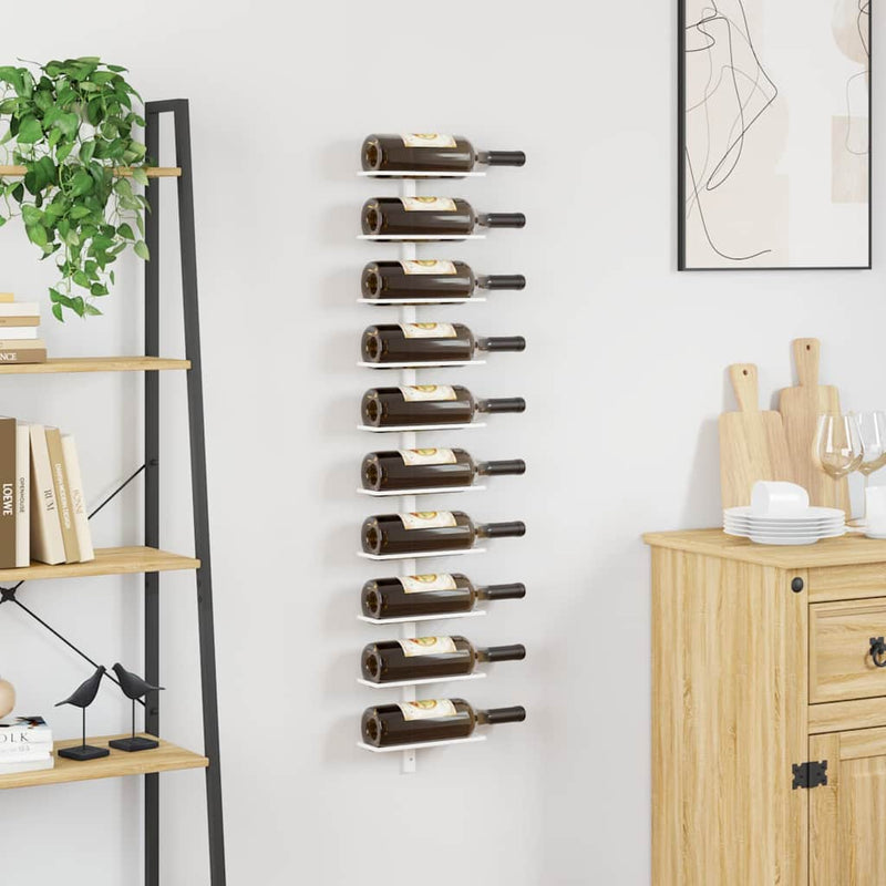 Suport sticle de vin, de perete, 10 sticle, alb, metal