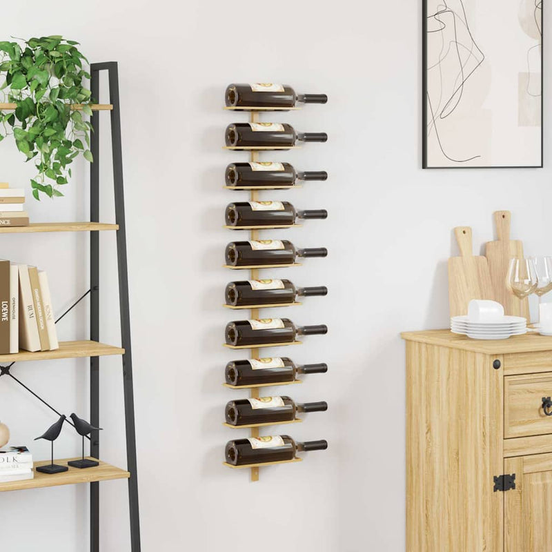 Suport sticle de vin, de perete, 10 sticle, auriu, metal