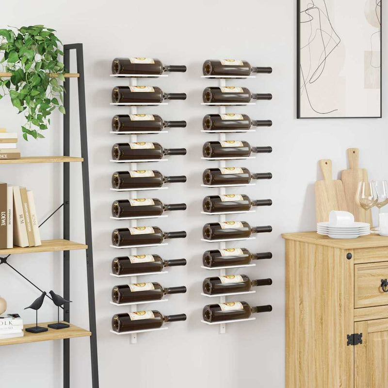 Suport sticle de vin, de perete, 10 sticle, 2 buc., alb, metal